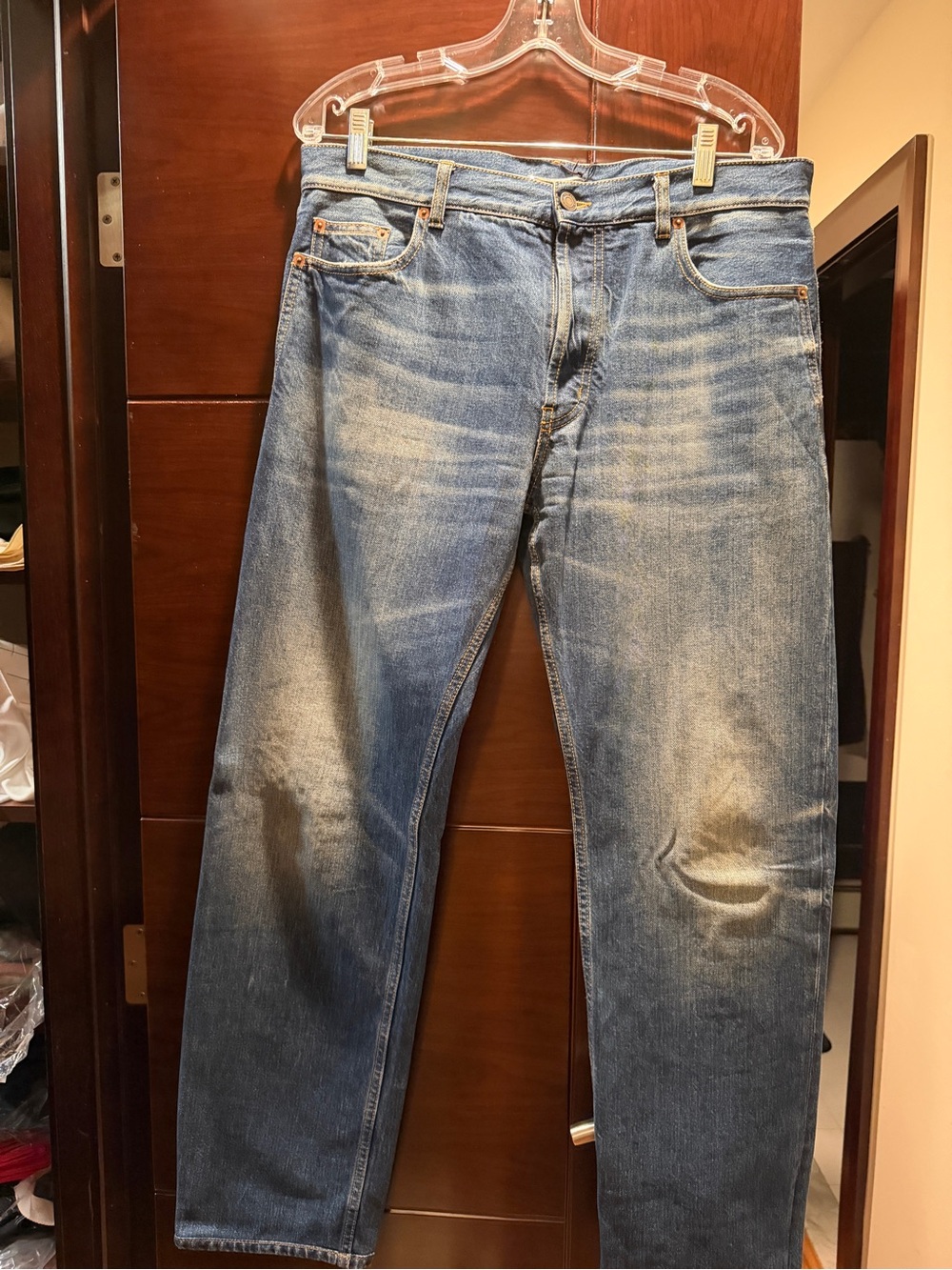 Brand New Saint Laurent Men's Faded Blue Straight Jeans Size 33/32